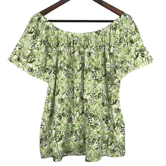 Cato Off -Shoulder Top Women Size L Green Pattern Short Sleeve Eyelet Summer - Picture 7 of 12